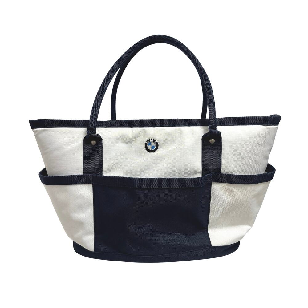 BMW White Blue Trim Logo Canvas Large Picnic Tote 22X11